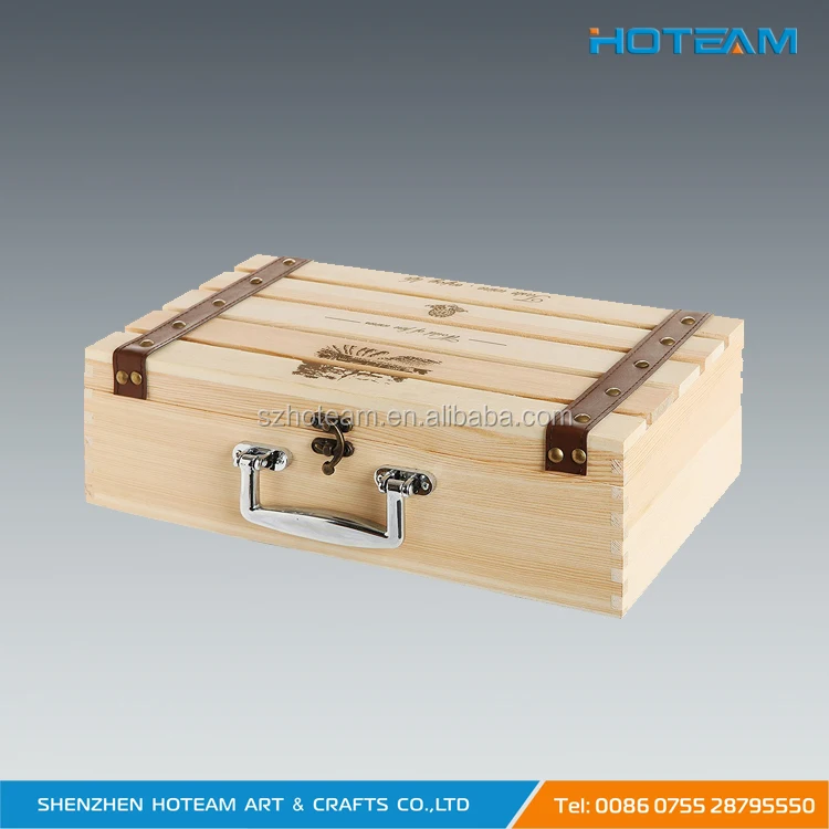 design natural pine wood crate 2 wine bottle travel storage box