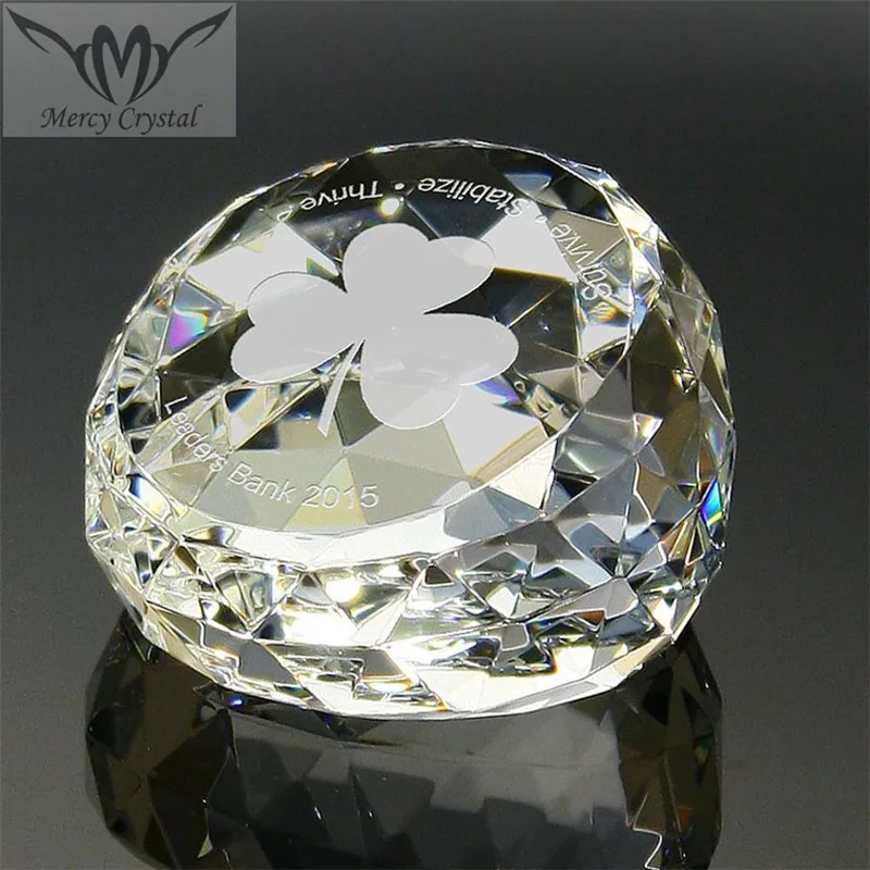 crystal glass clear gem-cut paperweight for boss office desktop