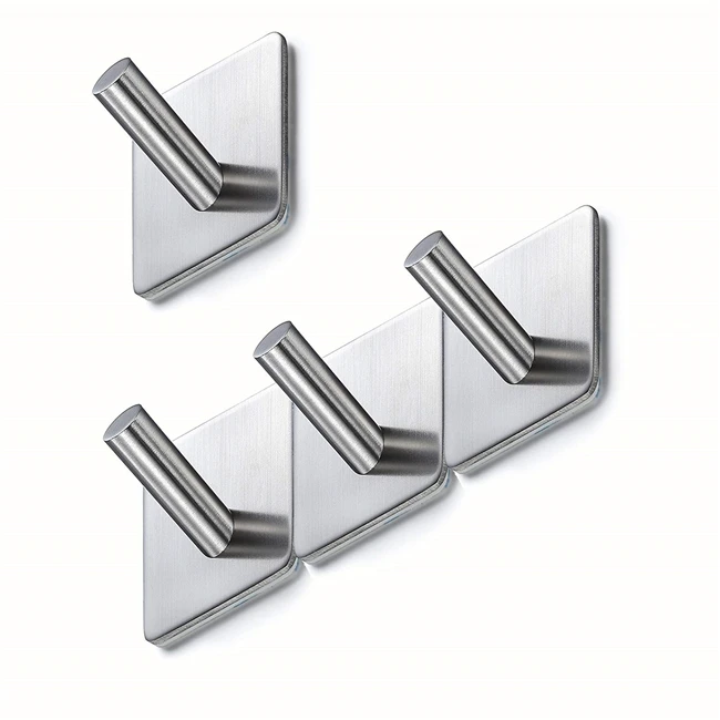 Adhesive Hooks, 4 Pack Stick Towel Hooks Heavy Duty Stainless Steel Bathroom Self Adhesive Hooks, Silver
Adhesive Hooks, 4 Pack Stick Towel Hooks Heavy Duty Stainless Steel Bathroom Self Adhesive Hooks, Silver