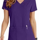 Factory price custom logo V neck woven sexy female medical modern nurse uniform hospital