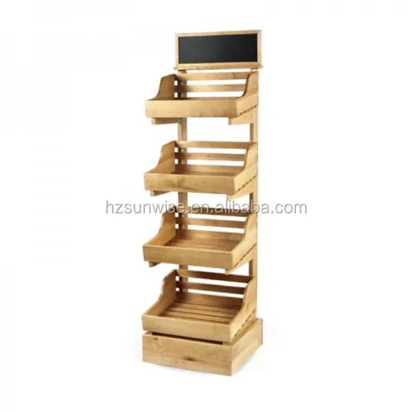 Low price good quality bakery store 2-4 tier retail wood bread display stand with chalkboard