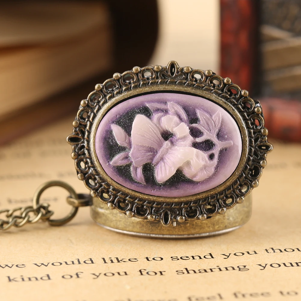 YISUYA Vintage Oval Pendant Pocket Watch Ladies Blue Rose Carving Quartz Clock Retro Women Necklace Mini Clock Watch Girl Boy (35)