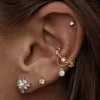 Gold plated tear drop ear cuff earring paved white cz leaf band lucky girl gift Multi piercing ear jewelry