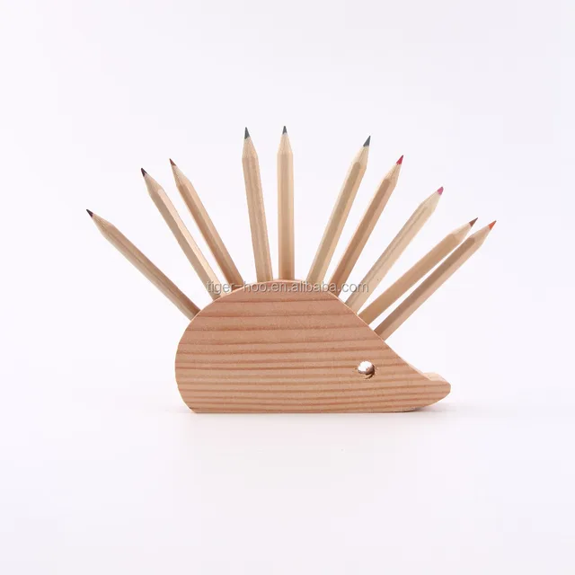 novelty wooden hedgehog pencil holder