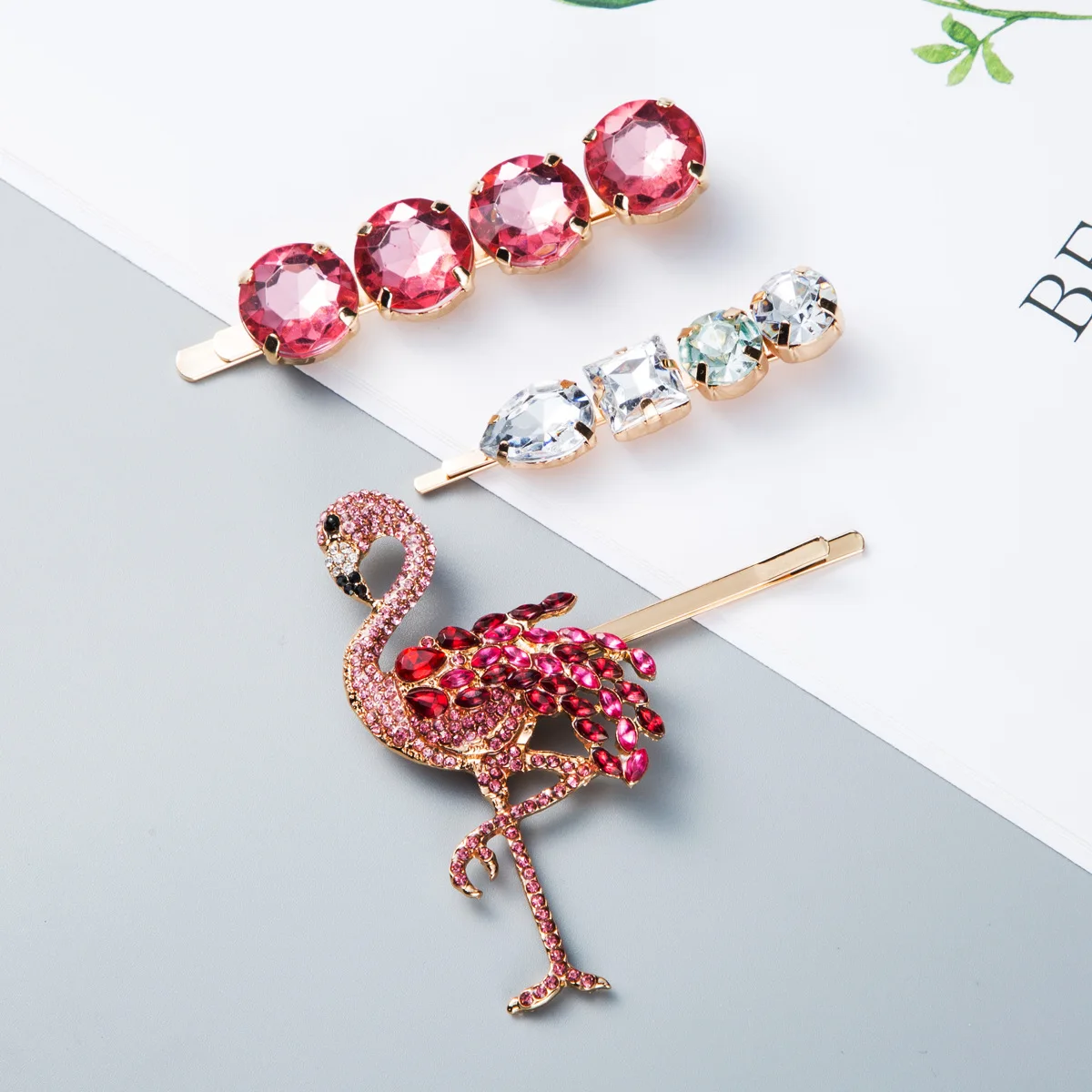 dongyang hair pins accessories crystal flamingo bird animal 3 pcs set hair clip rhinestone hair pins for women