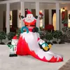 CHRISTMAS DECORATION LAWN YARD INFLATABLE SANTA WITH PENGUIN AND SNOWMAN ON A SLIDE 8' TALL