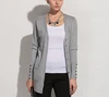 v-neck button-down jersey knitted ladies extra long cardigan with side pockets