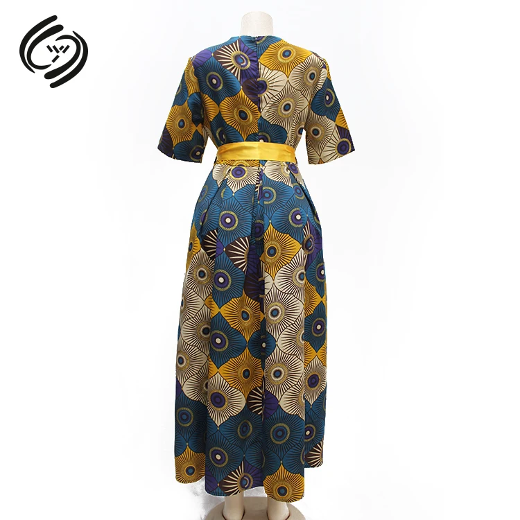 Robe Unique Bon Marché D'amusement D'été Décontractée Ceinturée Joli Imprimé Midi Robes Traditionnelles Africaines Robes De Mariée