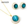 Stainless Steel Sapphire Life Eyes Crystal Acrylic Blue Color Jewelry Set