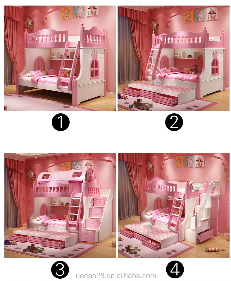 MDF Bunk bed cheap double bed modern Children bedroom furniture pink