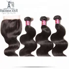 Paypal 100% Durable Remy Human Hair Brazilian Hair Weave Bundles With Closure Accept Paypal