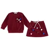 Autumn Winter Baby Toddler Girls Clothing Sets Knit Pullover fleece+Skirt 2 Pcs Children Kids Clothes Set