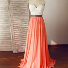 Strapless Sweetheart Ivory Lace Coral Chiffon Long Evening Dress