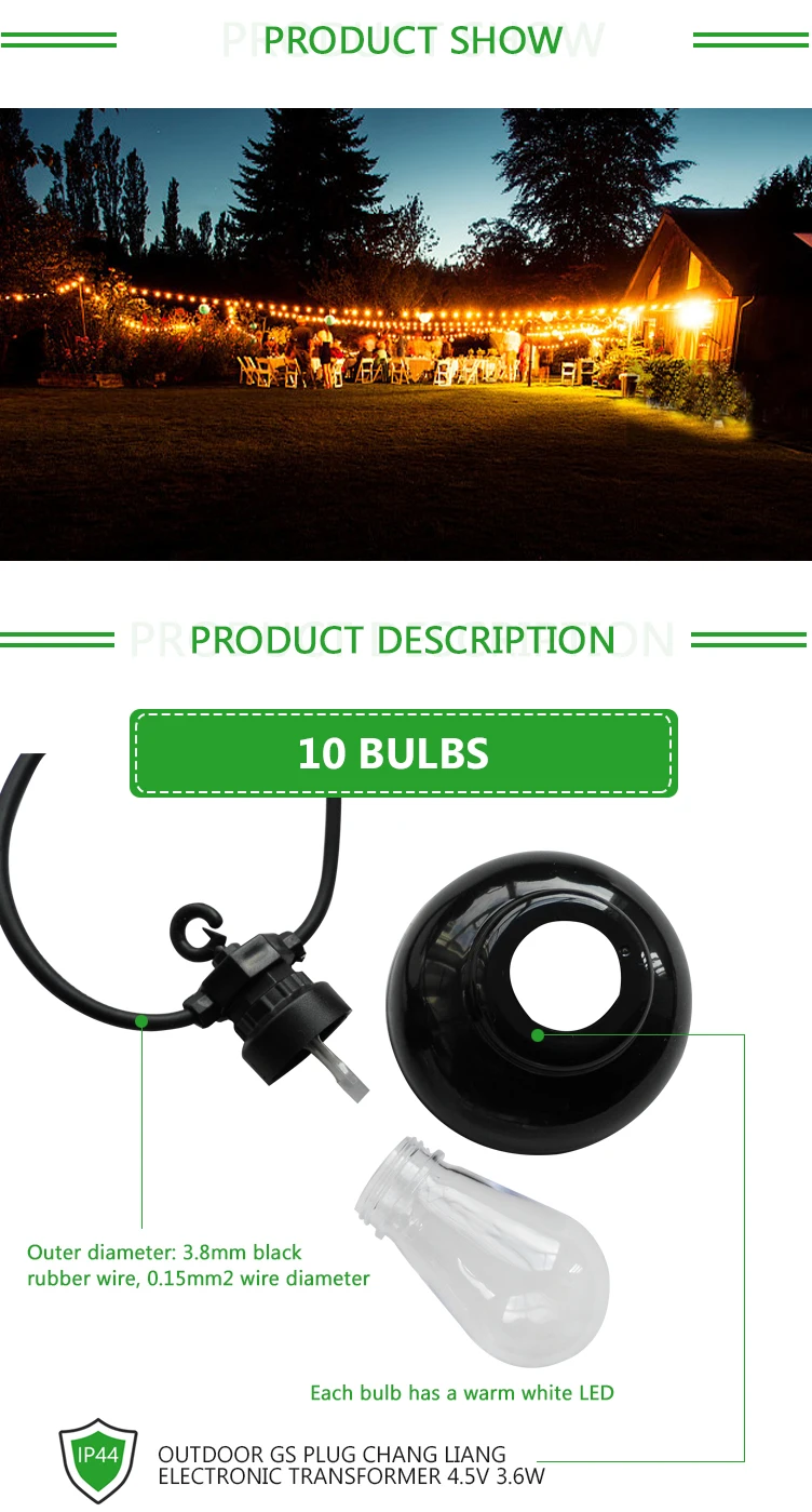 Top Sale Festival Decoration  LED Globe Bulbs String Light for Outdoor Hanging Street Lighting  10L/20L with/without bowl cover