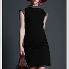 Cap sleeve bead plain dress black ladies dangri dress
