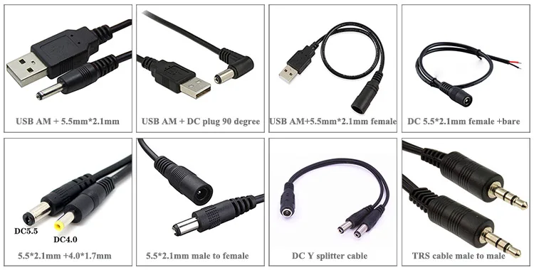 Dc 5521 5525 24 v barrel connector 12V 2.1*5.5mm plug male female jack with 2464 2468 wire power cable