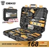 DEKO 168 Pcs Hand Tool Set General Household Hand Tool Kit with Plastic Toolbox Storage Case Socket Wrench Screwdriver Knife