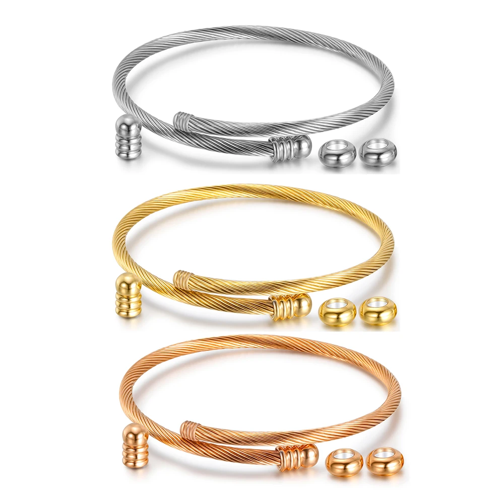 Elastic Cable Wire Bangle Stainless Steel Bracelet Screw with Removable End Plug Twisted Cuff Charm Beads fit DIY Jewelry
Elastic Cable Wire Bangle Stainless Steel Bracelet Screw with Removable End Plug Twisted Cuff Charm Beads fit DIY Jewelry