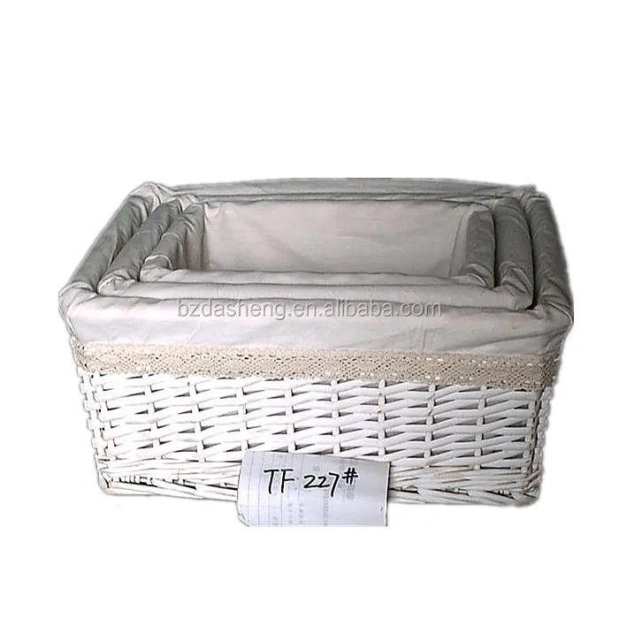white rectangular wicker basket storage willow basket with liner