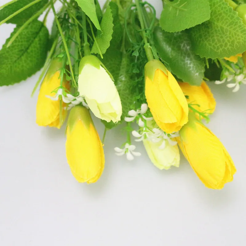 Flone 15 Heads Mini Artificial Tulips Bouquet Silk flower DIY Wedding Home Decorative Wreath Fake Decorative Florals (19)