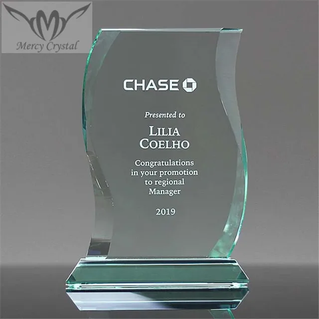 engraved waved jade crystal award for promotion business gifts