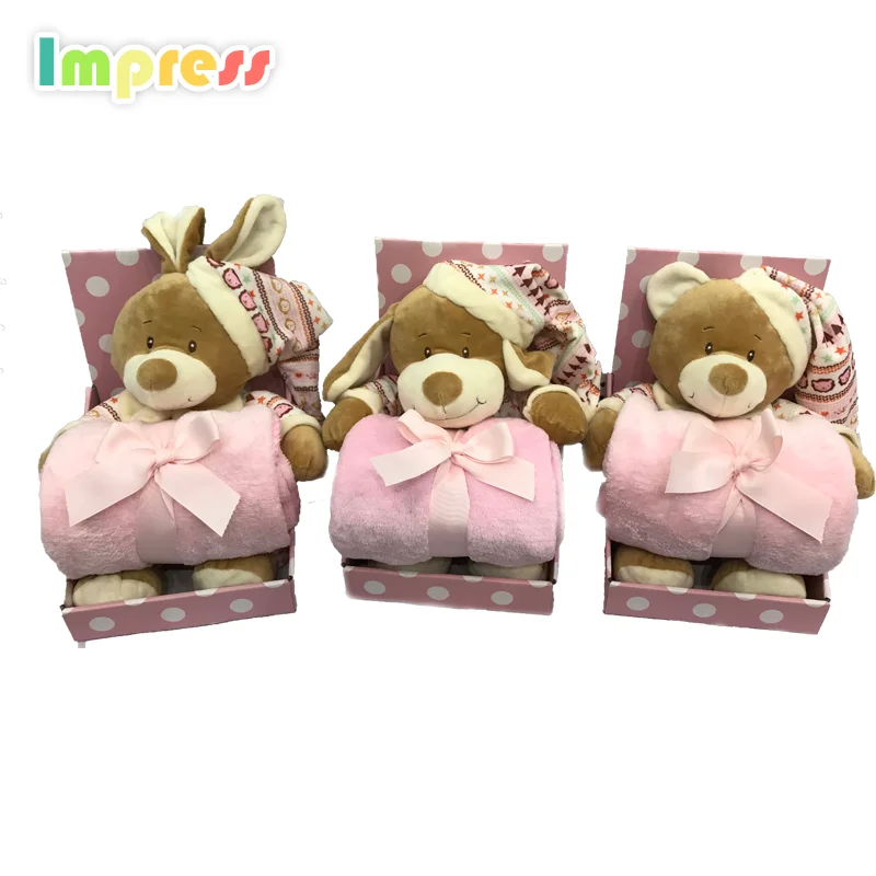 China barato material do bebê urso de brinquedo brinquedo animal set com cobertor