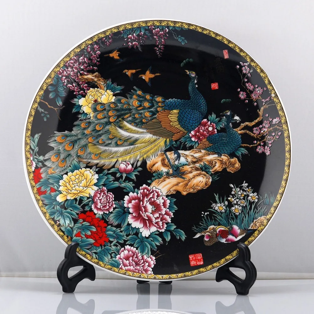 Details about   8 Inch Chinese Rose Porcelain Painted Red Peacock Plate W Qianlong Mark 
