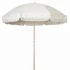 200CM Aluminum wooden coated custom print cotton beach umbrella with tassels