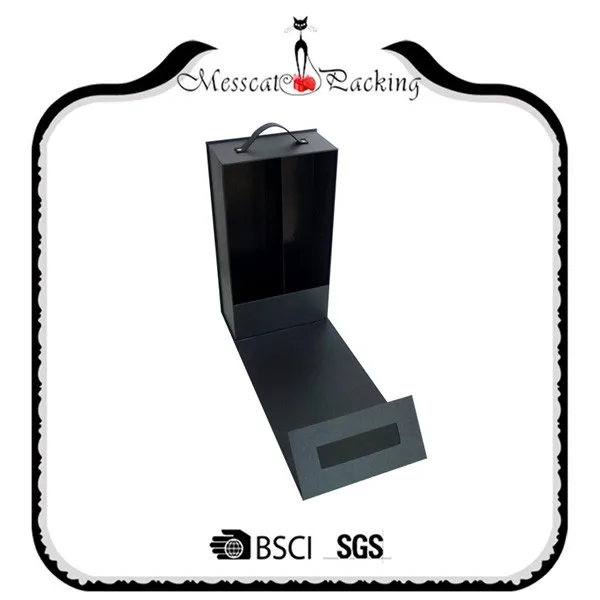 luxury black paper cardboard wine bottle gift box with handle