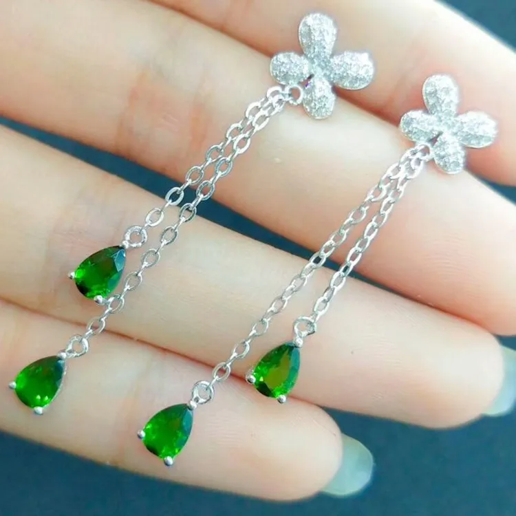 fashion zircon 925 sterling silver plated natural diopside drop earrings for women, Green
fashion zircon 925 sterling silver plated natural diopside drop earrings for women, Green