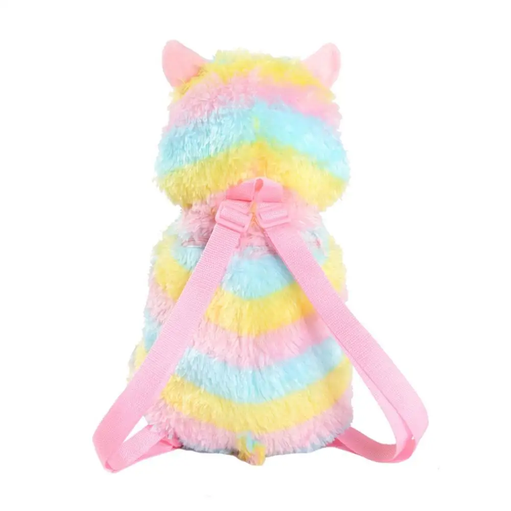 Plush Multi Color Stuffed Animal Toys Rainbow Alpaca Backpack For Kids