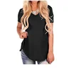 Womens Casual Solid V Neck Short Sleeve Curved Hem T-Shirt Sexy Ladies Summer Blouses
