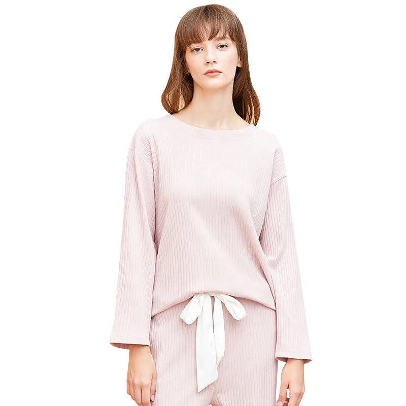 2019 cotton comfortable round neck striped knitted suit for pajamas women sleepwear 
2019 cotton comfortable round neck striped knitted suit for pajamas women sleepwear