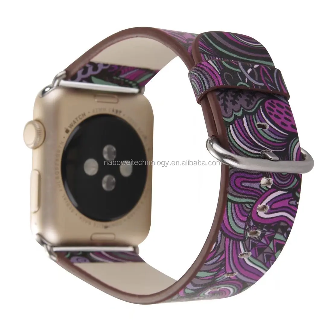 Vintage Flower Leather Watch Band Strap Bracelet For Apple Watch 123 Sport Band 38MM/42mm