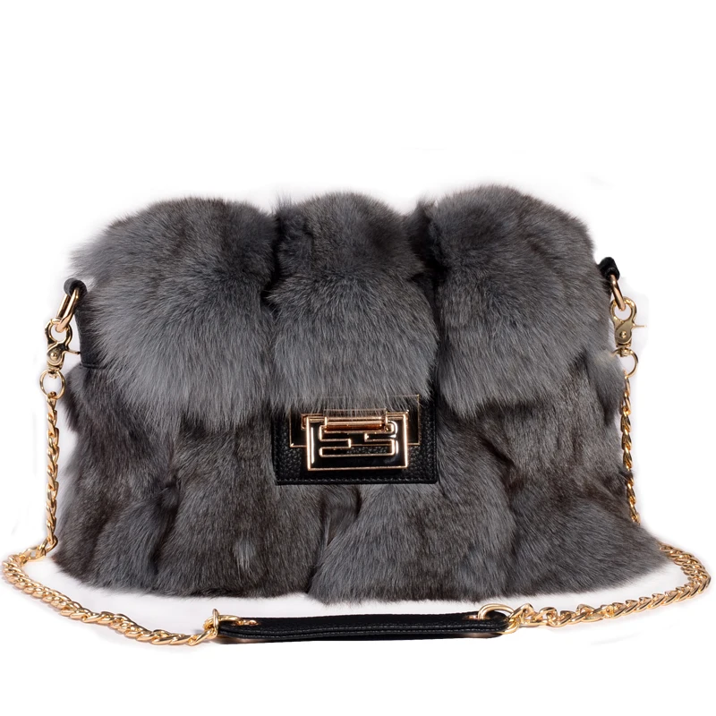 

Good Quality Wholesale Price Genuine Fox Fur Handbag Women Bags, White/ black/ dark green /red wine / light gray /raccoon color
