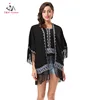 2017 New Fashion Black Half Sleeve Crochet Lace Blouse Wholesale Cheap Tasseled Knit Long Ladies Women Kimono Cardigan