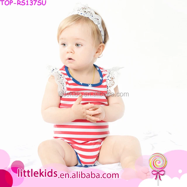 short sleeve romper cotton 4th of july star neckband red striped