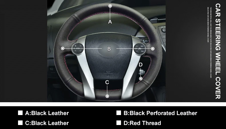 2009 2010 2011 2012 2013 2014 2015 Toyota Prius 2014 2015 Aqua Black Artificial Leather Steering Wheel Covers