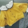 Kid Baby Red or Yellow Flare Sleeve Sweater Knitted Crochet Cardigan For Children