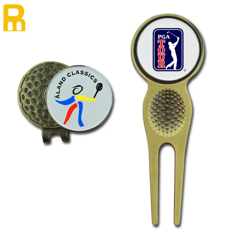 Bulk Promotional Custom Logo Metal Blank Divot Tool Golf Ball Markers