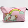 Cute Pink Color Girls Travel Organizer Polyester Beauty Cosmetic Bag Rainbow Unicorn Print