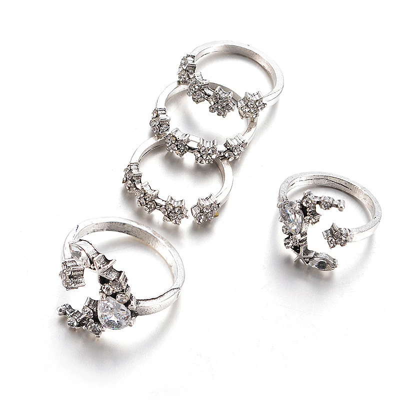 RTS 5pcs/lot Bohemian Anillos Boho Punk Jewelry Set Women Silver Color Moon Finger Ring Adjustable Crystal Knuckle Ring Set
RTS 5pcs/lot Bohemian Anillos Boho Punk Jewelry Set Women Silver Color Moon Finger Ring Adjustable Crystal Knuckle Ring Set
