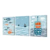 3 Pieces Blue Ocean Coastal Canvas Prints Sailing Boat Quotes "Never Stop Exploring" Contemporary Painting