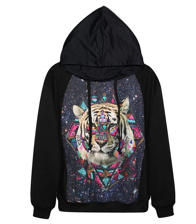 New 2015 Fashion Women Hoodies Rock street Style Tiger Sweatshirt Women tracksuits suits set