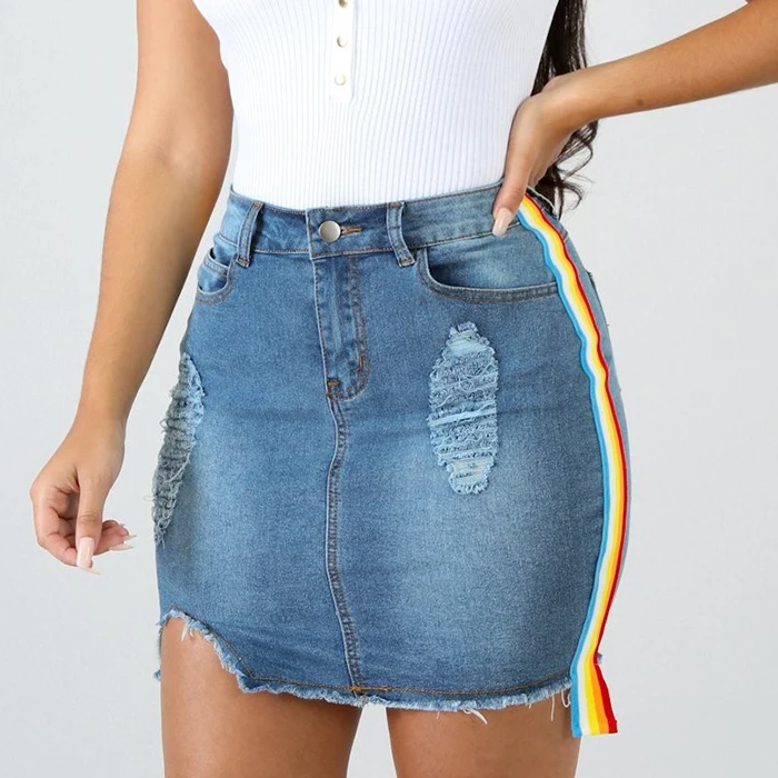 jean skirt rainbow