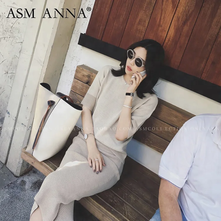

ASM ANNA 2019 New summer special 3D knitting pattern elegant two piece set women clothing