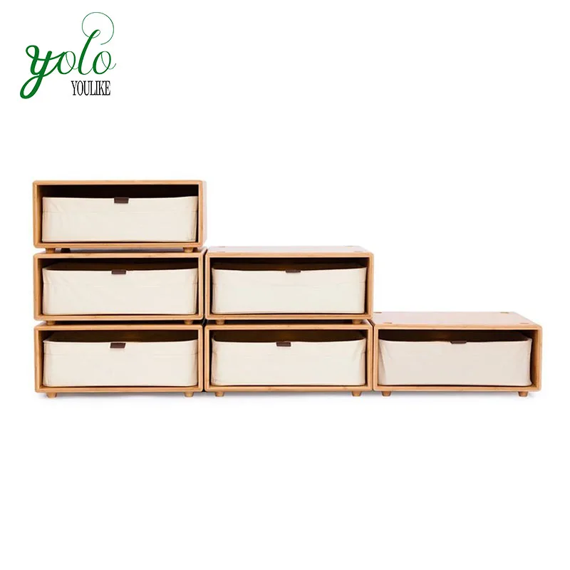 Bamboo Stylish Design Chest Of Drawers Storage With Canvas Basket