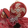 Nigerian Red Color Women Wedding Shoes And Bags Set With Crystal /Stones MG1246