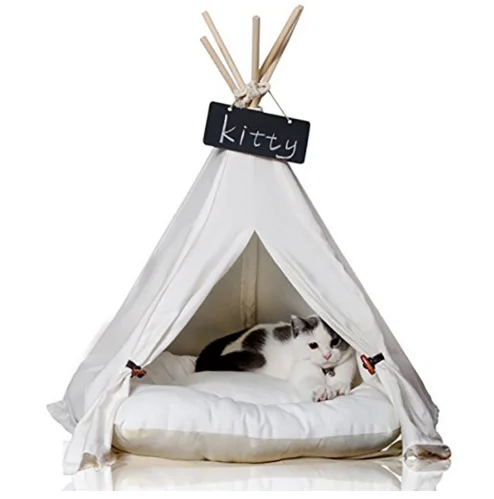 Comwarm White Pet Teepee With Mat House Cat Bed House Portable Dog Tents Pets House Bed for Small Dogs