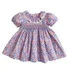 2019 new wholesale toddler dress boutique short sleeve flower baby smocked dresses in cotton for summer 0-3 years old